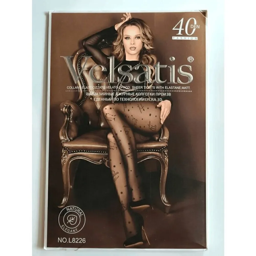 ⭐ Astrology Zodiac Constellations Celestial Print Black Sheer Nylon Tights NEW
